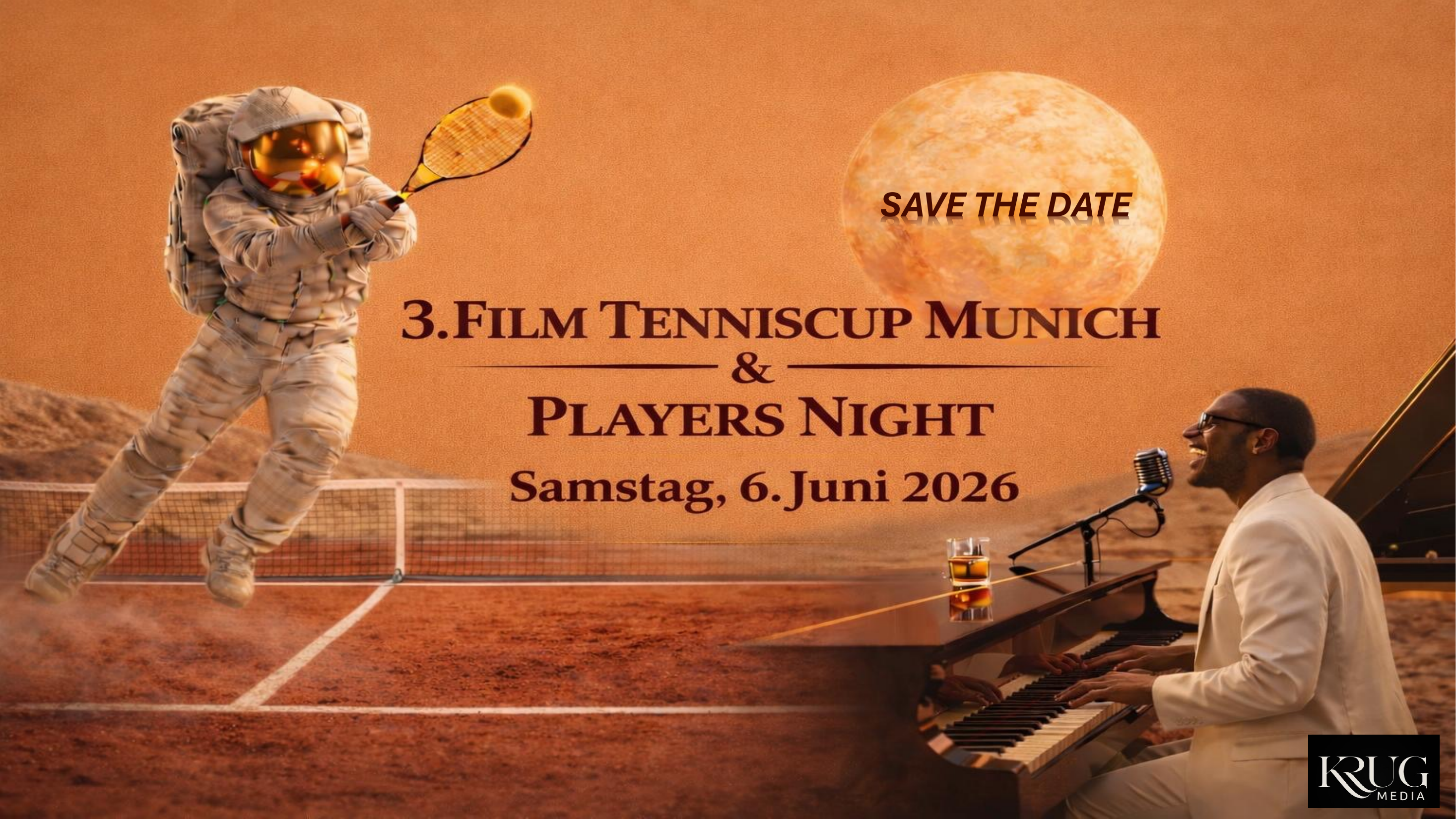 SAVE THE DATE. 3.FILM TENNISCUP MUNICH & PLAYERS NIGHT. Samstag, 6.Juni 2026.